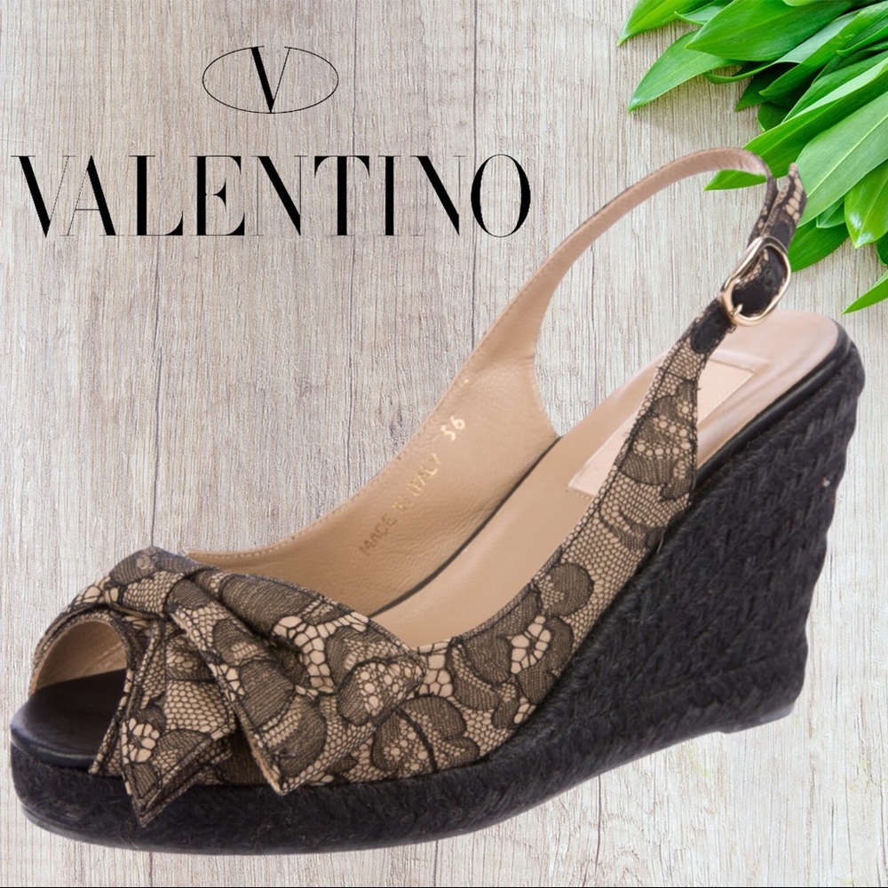 Valentino Black and Tan Wedge Sandals
